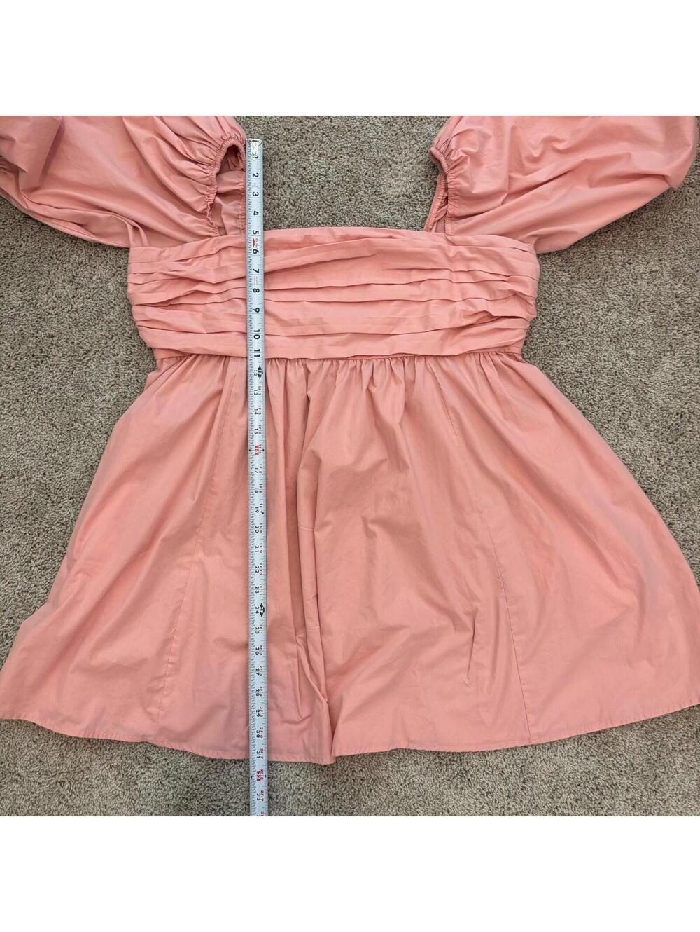 Abercrombie & Fitch Pink Ruched Puff Sleeve Square Neck Mini Dress Preppy Sz XL - Picture 7 of 7